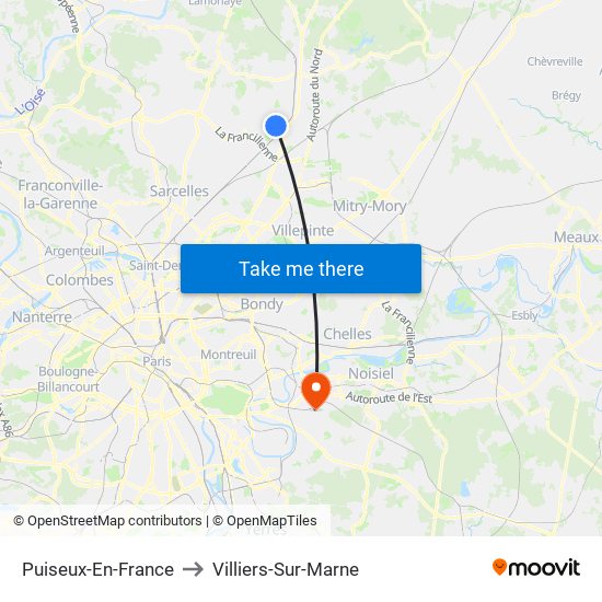 Puiseux-En-France to Villiers-Sur-Marne map