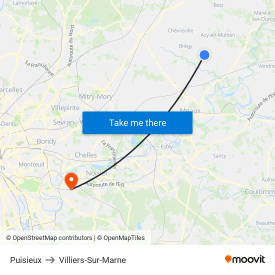 Puisieux to Villiers-Sur-Marne map