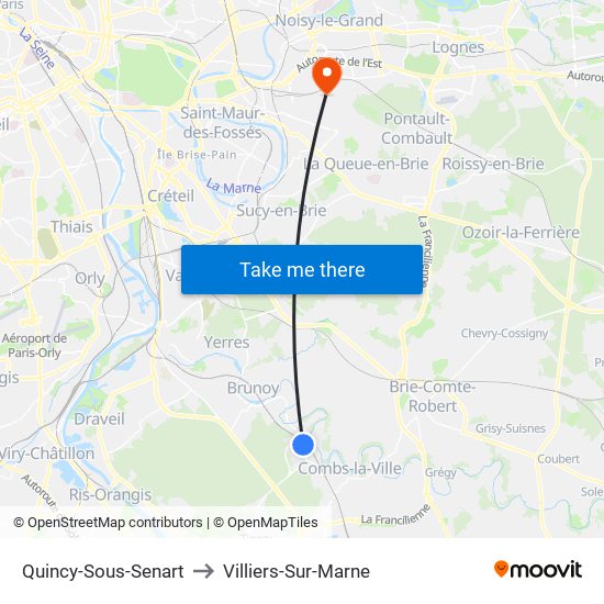 Quincy-Sous-Senart to Villiers-Sur-Marne map