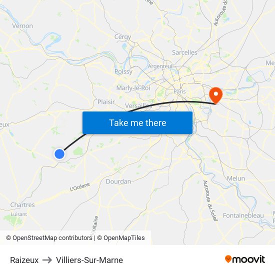 Raizeux to Villiers-Sur-Marne map