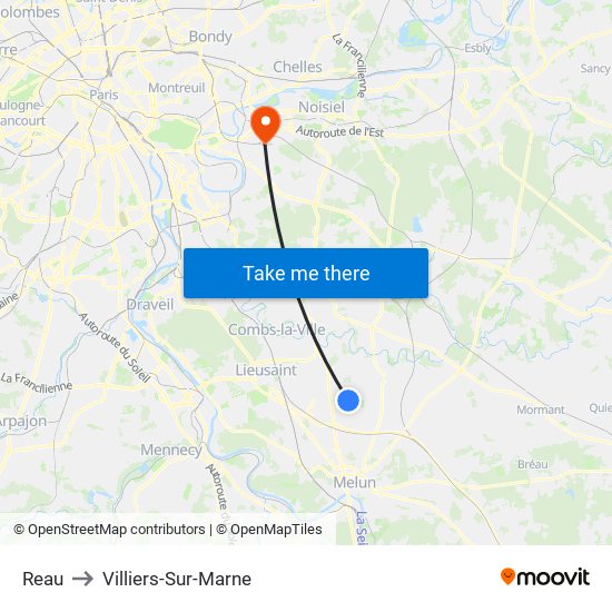 Reau to Villiers-Sur-Marne map