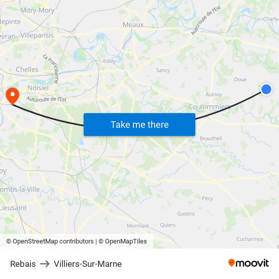 Rebais to Villiers-Sur-Marne map