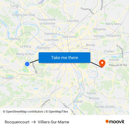 Rocquencourt to Villiers-Sur-Marne map