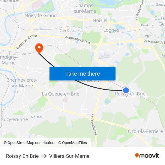 Roissy-En-Brie to Villiers-Sur-Marne map