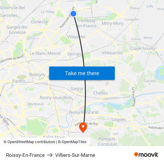 Roissy-En-France to Villiers-Sur-Marne map