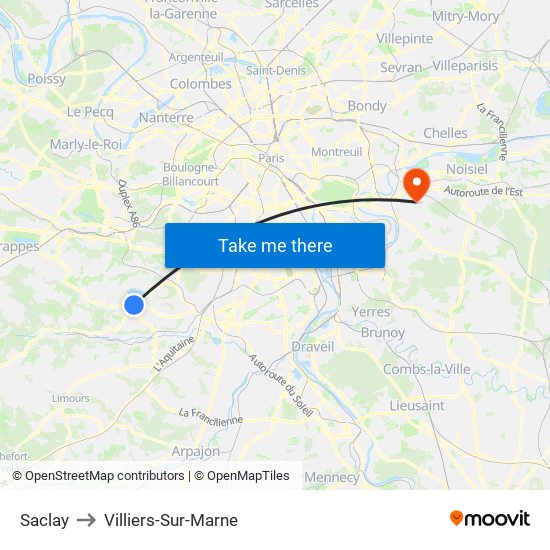 Saclay to Villiers-Sur-Marne map
