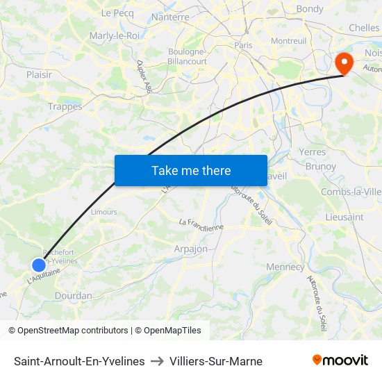 Saint-Arnoult-En-Yvelines to Villiers-Sur-Marne map