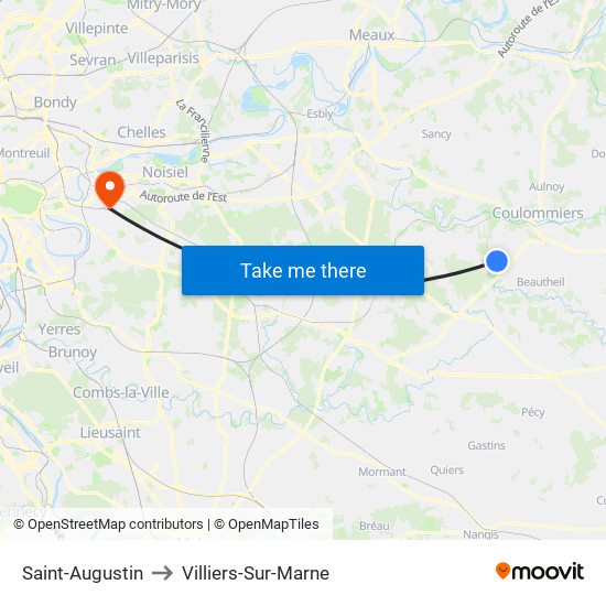 Saint-Augustin to Villiers-Sur-Marne map