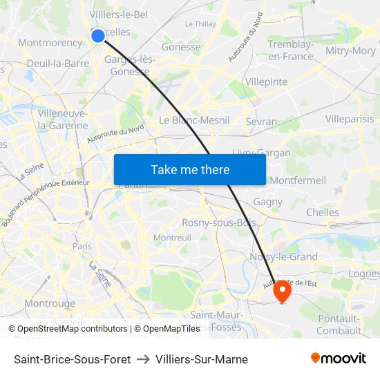 Saint-Brice-Sous-Foret to Villiers-Sur-Marne map