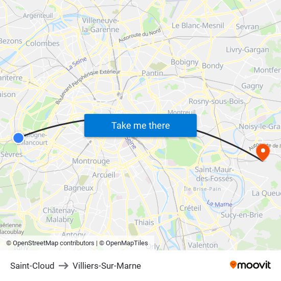 Saint-Cloud to Villiers-Sur-Marne map