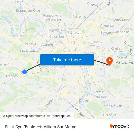 Saint-Cyr-L'Ecole to Villiers-Sur-Marne map