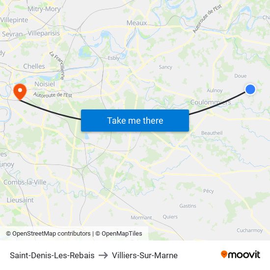 Saint-Denis-Les-Rebais to Villiers-Sur-Marne map