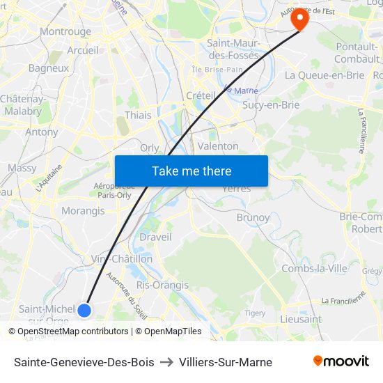 Sainte-Genevieve-Des-Bois to Villiers-Sur-Marne map