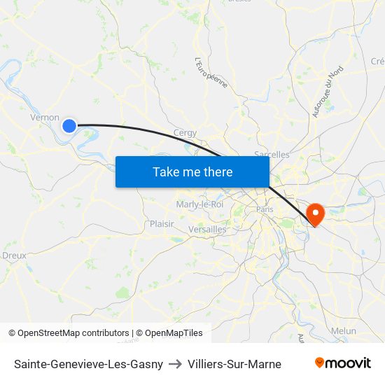 Sainte-Genevieve-Les-Gasny to Villiers-Sur-Marne map