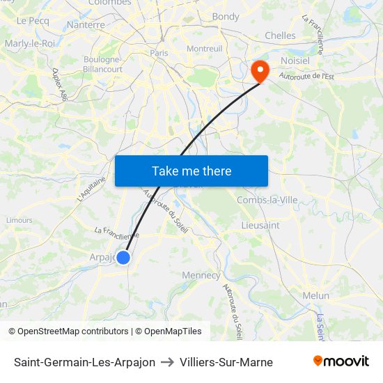 Saint-Germain-Les-Arpajon to Villiers-Sur-Marne map