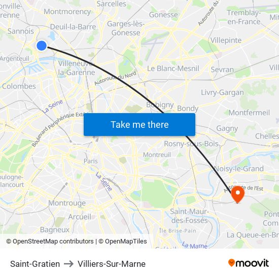 Saint-Gratien to Villiers-Sur-Marne map