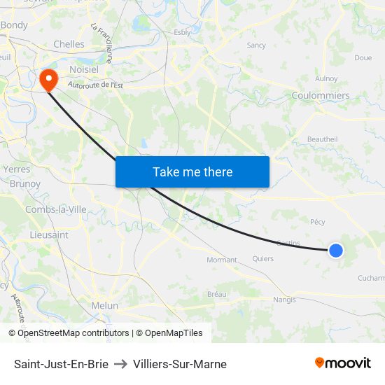 Saint-Just-En-Brie to Villiers-Sur-Marne map