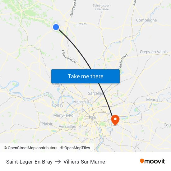 Saint-Leger-En-Bray to Villiers-Sur-Marne map