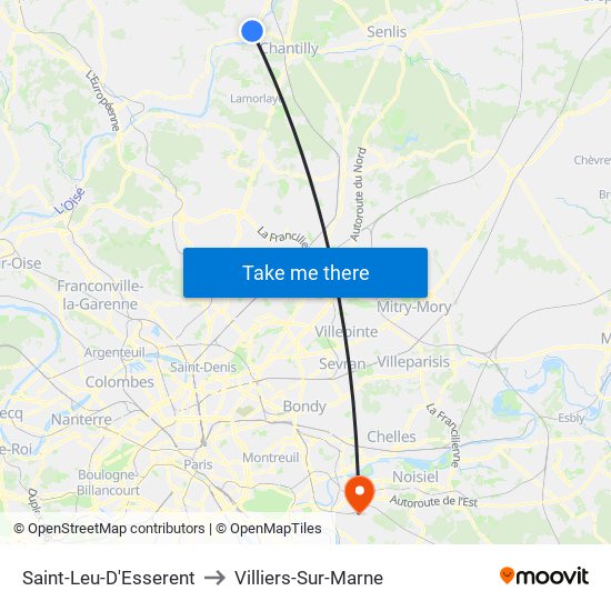 Saint-Leu-D'Esserent to Villiers-Sur-Marne map