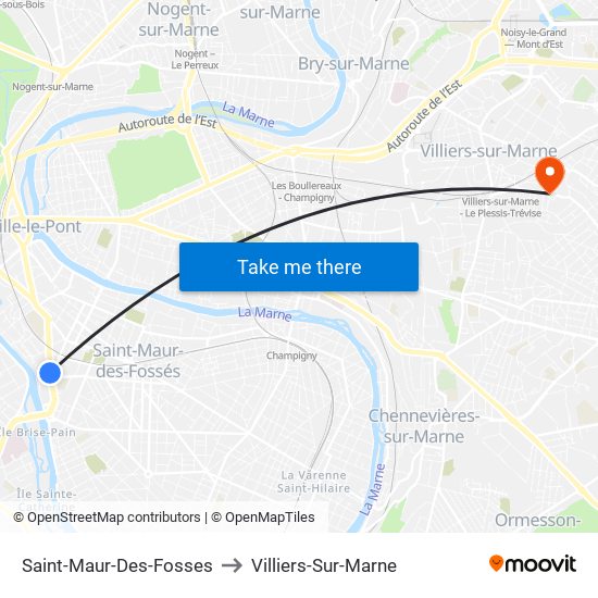 Saint-Maur-Des-Fosses to Villiers-Sur-Marne map