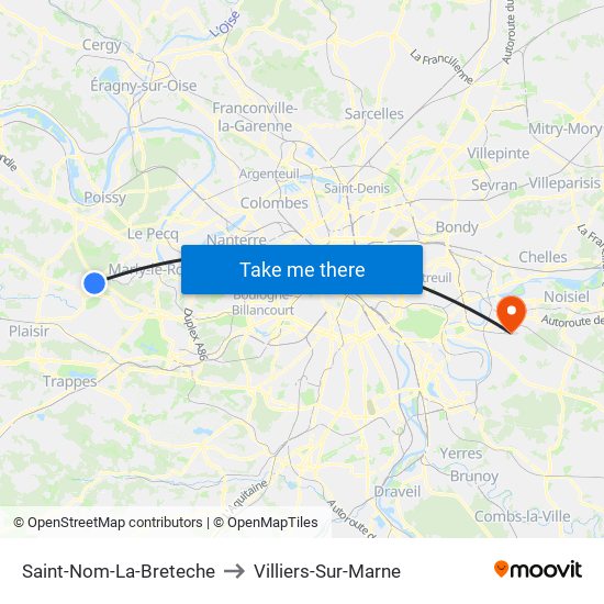 Saint-Nom-La-Breteche to Villiers-Sur-Marne map