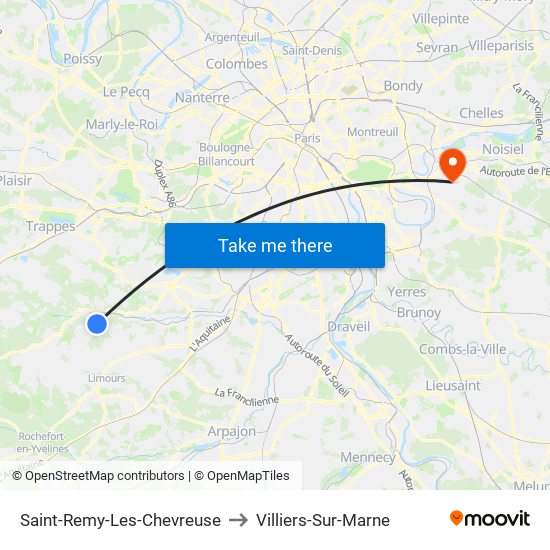Saint-Remy-Les-Chevreuse to Villiers-Sur-Marne map