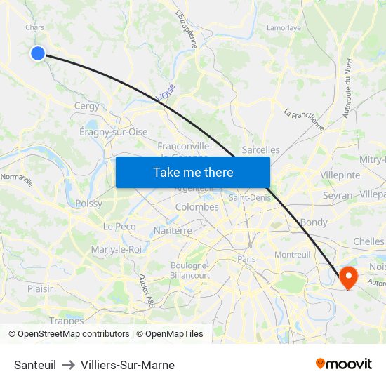Santeuil to Villiers-Sur-Marne map