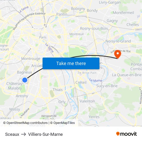 Sceaux to Villiers-Sur-Marne map