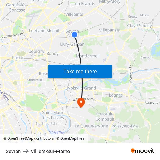 Sevran to Villiers-Sur-Marne map