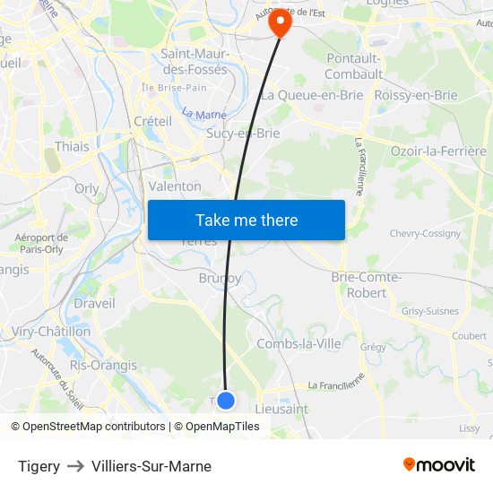 Tigery to Villiers-Sur-Marne map