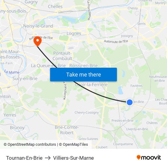 Tournan-En-Brie to Villiers-Sur-Marne map