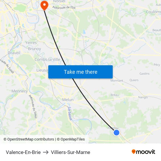 Valence-En-Brie to Villiers-Sur-Marne map