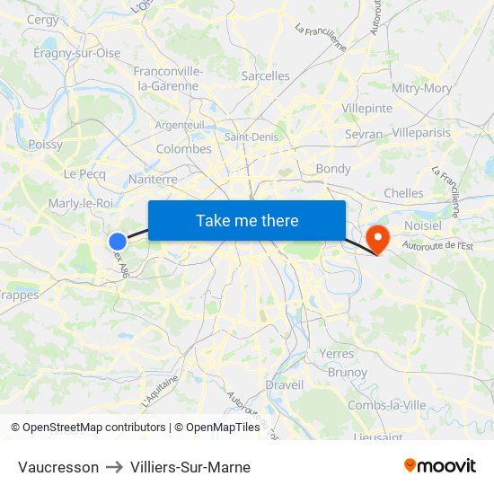 Vaucresson to Villiers-Sur-Marne map