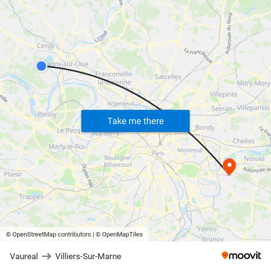 Vaureal to Villiers-Sur-Marne map