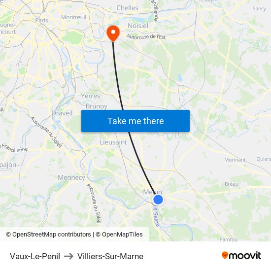 Vaux-Le-Penil to Villiers-Sur-Marne map
