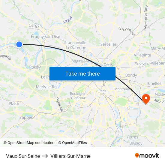 Vaux-Sur-Seine to Villiers-Sur-Marne map