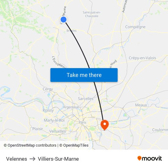 Velennes to Villiers-Sur-Marne map