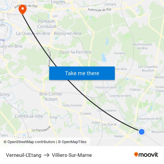 Verneuil-L'Etang to Villiers-Sur-Marne map