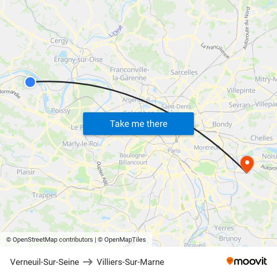 Verneuil-Sur-Seine to Villiers-Sur-Marne map