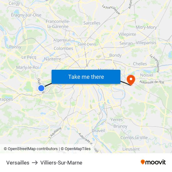 Versailles to Villiers-Sur-Marne map