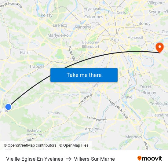 Vieille-Eglise-En-Yvelines to Villiers-Sur-Marne map