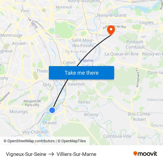 Vigneux-Sur-Seine to Villiers-Sur-Marne map