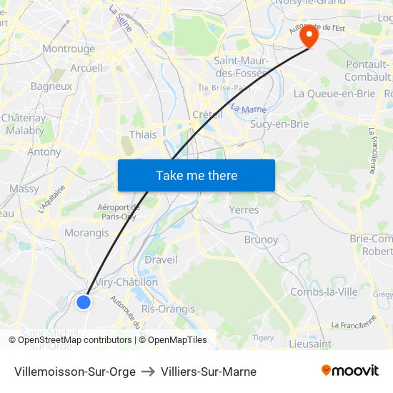 Villemoisson-Sur-Orge to Villiers-Sur-Marne map