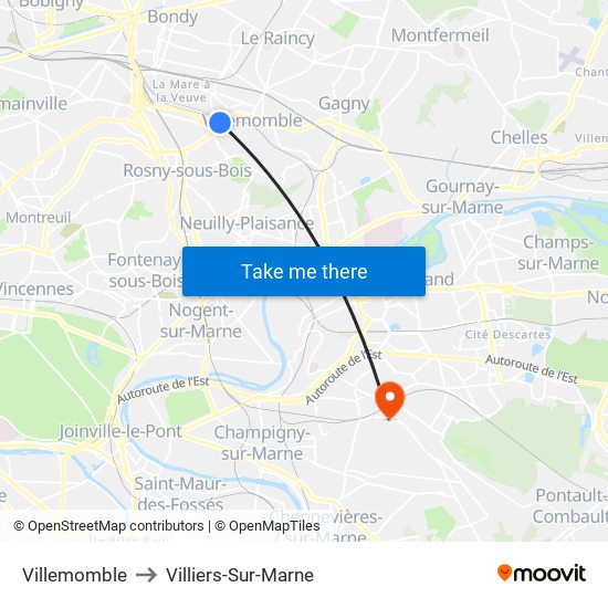Villemomble to Villiers-Sur-Marne map