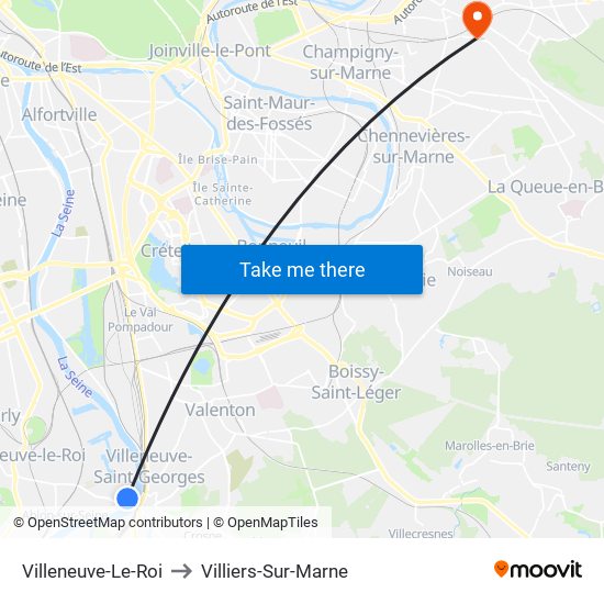 Villeneuve-Le-Roi to Villiers-Sur-Marne map