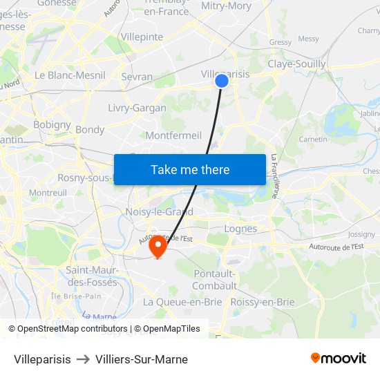 Villeparisis to Villiers-Sur-Marne map