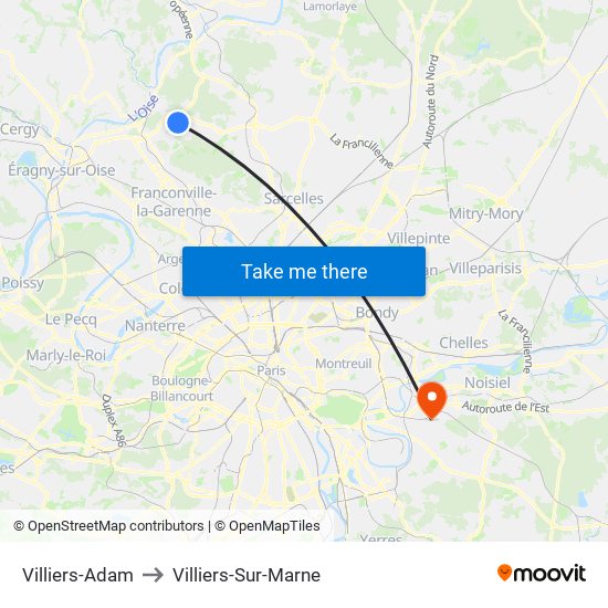 Villiers-Adam to Villiers-Sur-Marne map