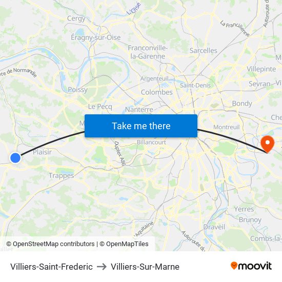 Villiers-Saint-Frederic to Villiers-Sur-Marne map