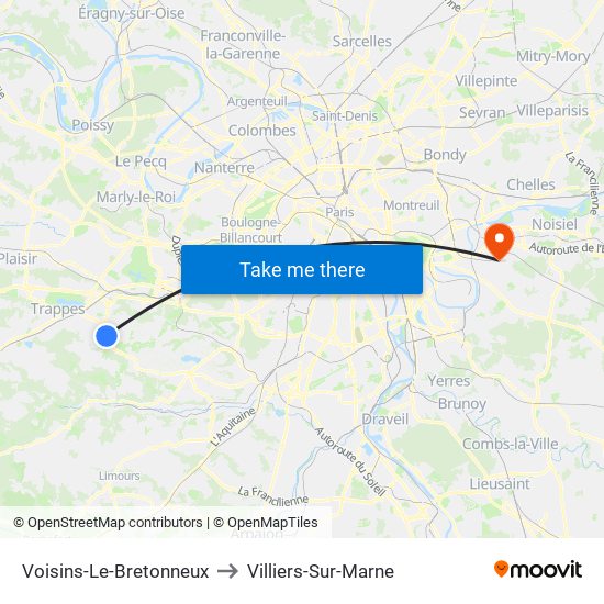Voisins-Le-Bretonneux to Villiers-Sur-Marne map