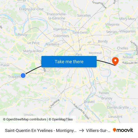 Saint-Quentin En Yvelines - Montigny-Le-Bretonneux to Villiers-Sur-Marne map